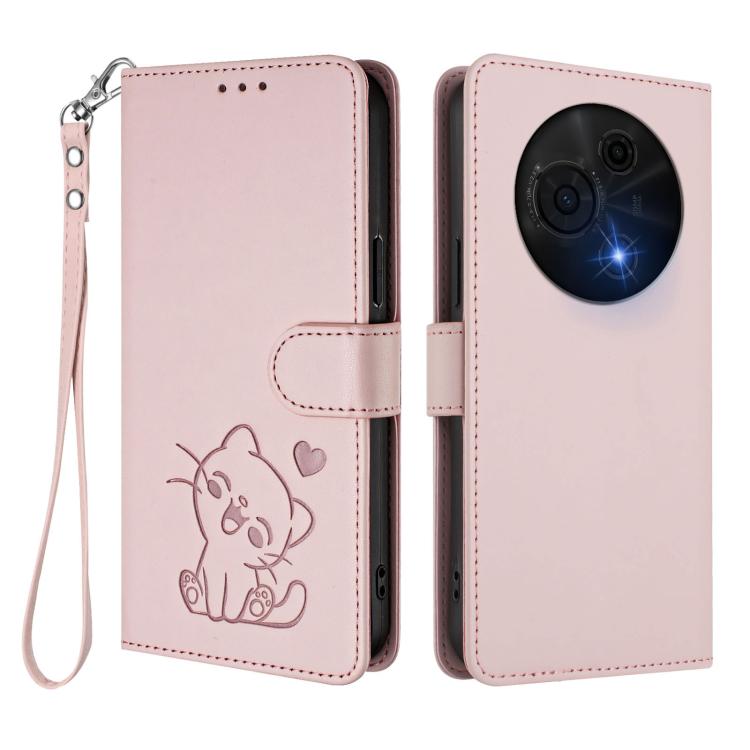 For TCL 60 NxtPaper Embossed Heart Cat Leather Phone Case with Hand Strap