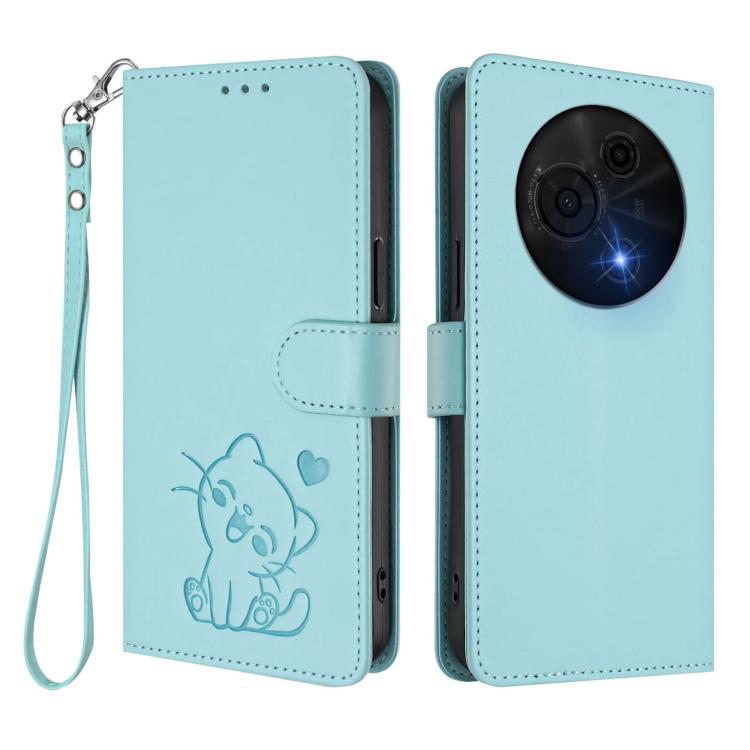 For TCL 60 NxtPaper Embossed Heart Cat Leather Phone Case with Hand Strap