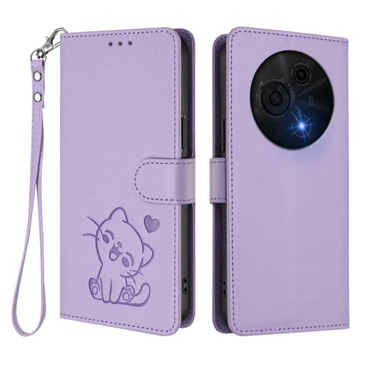 For TCL 60 NxtPaper Embossed Heart Cat Leather Phone Case with Hand Strap