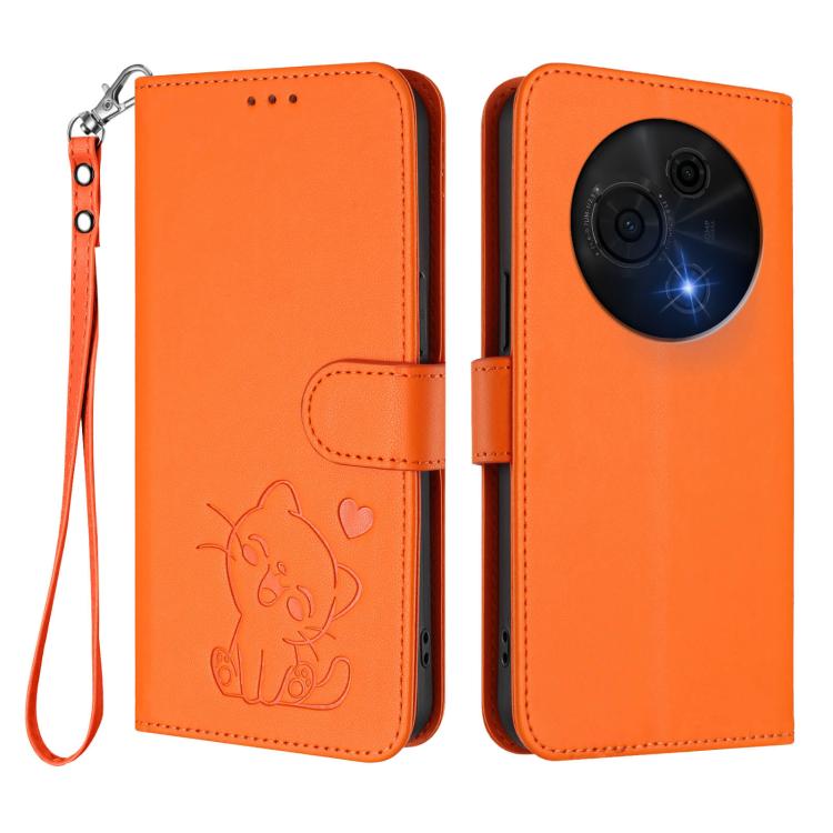 For TCL 60 NxtPaper Embossed Heart Cat Leather Phone Case with Hand Strap