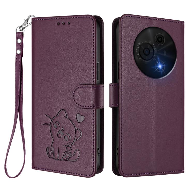 For TCL 60 NxtPaper Embossed Heart Cat Leather Phone Case with Hand Strap