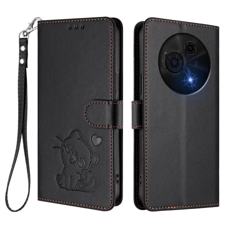 For TCL 60 NxtPaper Embossed Heart Cat Leather Phone Case with Hand Strap