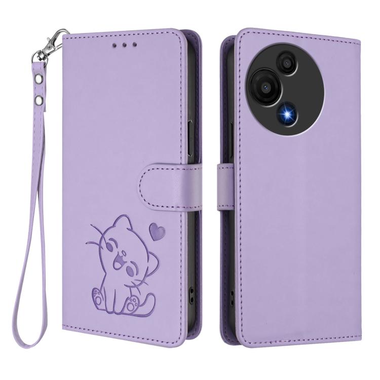 For TCL 60 SE NxtPaper 5G Embossed Heart Cat Leather Phone Case with Hand Strap