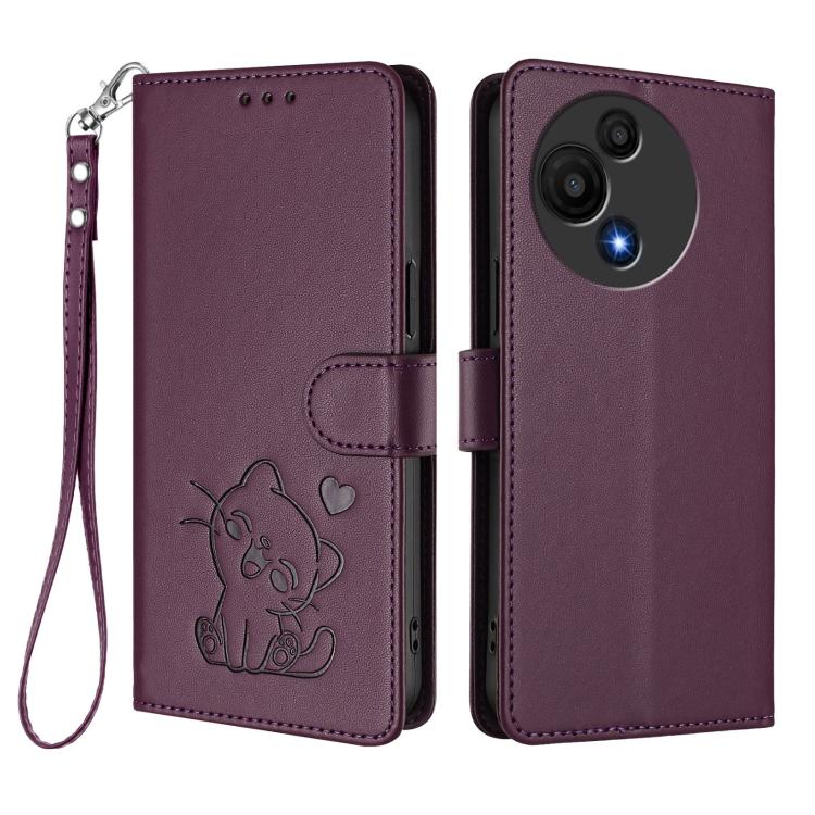 For TCL 60 SE NxtPaper 5G Embossed Heart Cat Leather Phone Case with Hand Strap