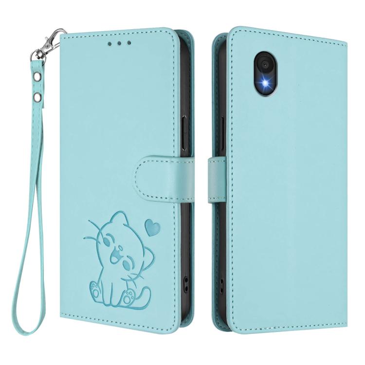 For TCL 201 Embossed Heart Cat Leather Phone Case with Hand Strap