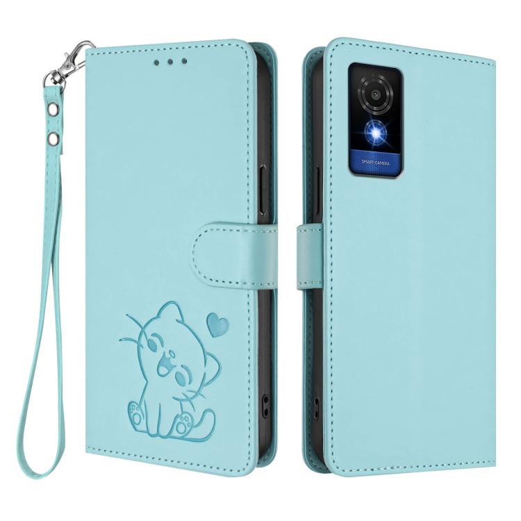 For TCL 501 / Vodafone Smart M25 Embossed Heart Cat Leather Phone Case with Hand Strap