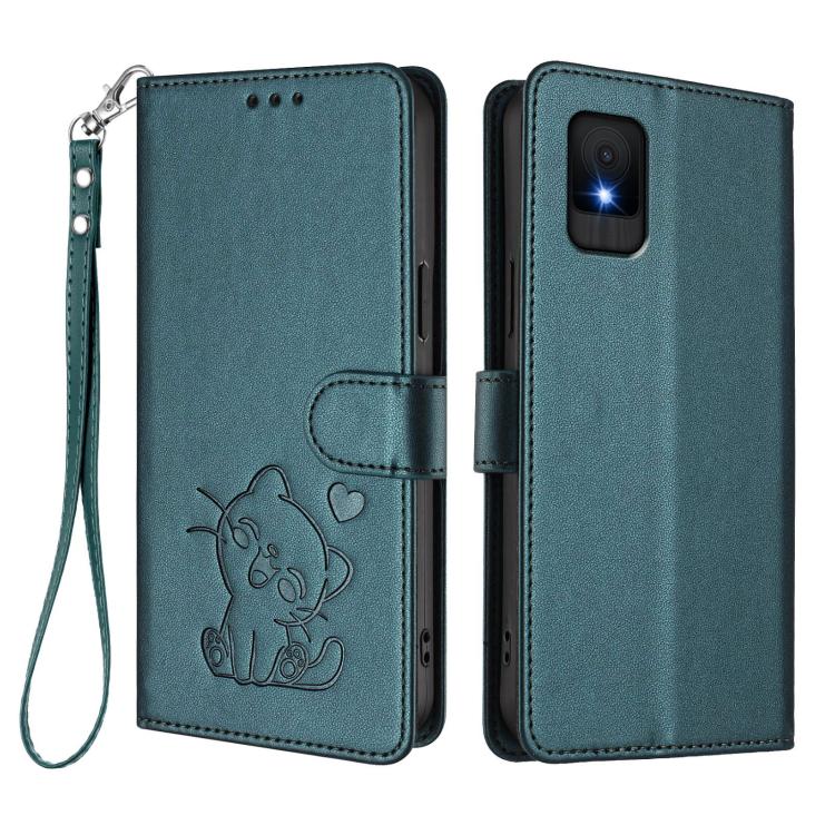 For TCL 502 Embossed Heart Cat Leather Phone Case with Hand Strap