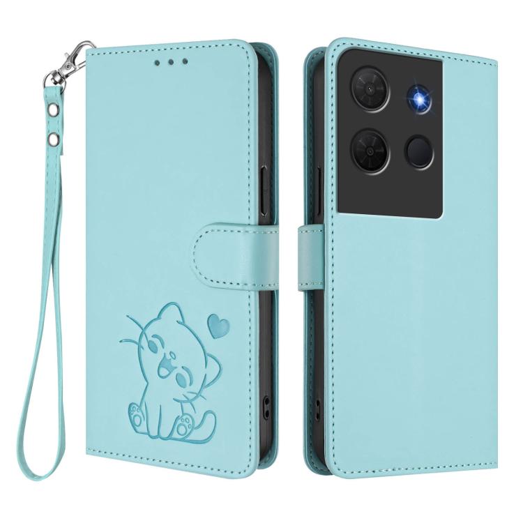 For TCL 503 Embossed Heart Cat Leather Phone Case with Hand Strap