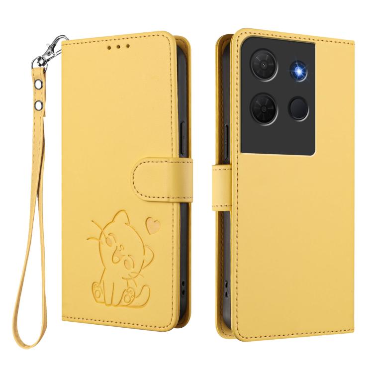 For TCL 503 Embossed Heart Cat Leather Phone Case with Hand Strap