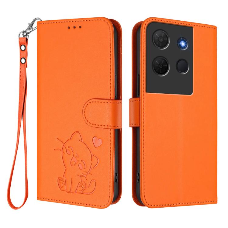 For TCL 503 Embossed Heart Cat Leather Phone Case with Hand Strap