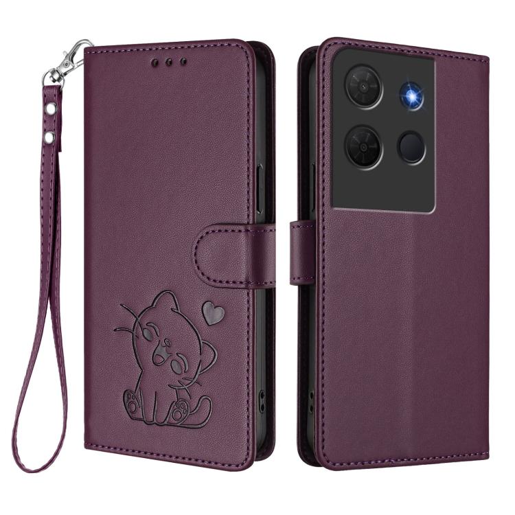 For TCL 503 Embossed Heart Cat Leather Phone Case with Hand Strap