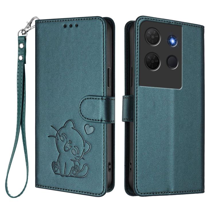 For TCL 503 Embossed Heart Cat Leather Phone Case with Hand Strap