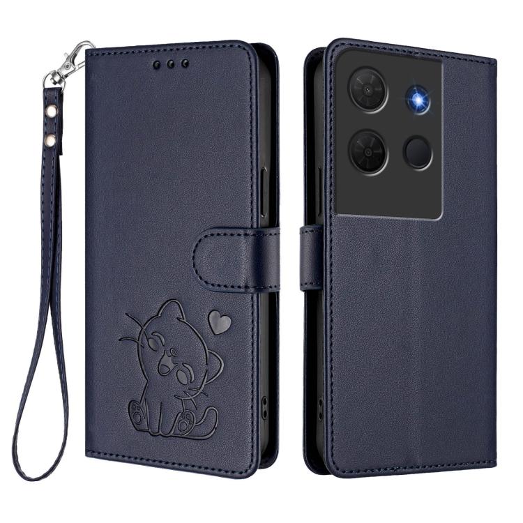 For TCL 503 Embossed Heart Cat Leather Phone Case with Hand Strap