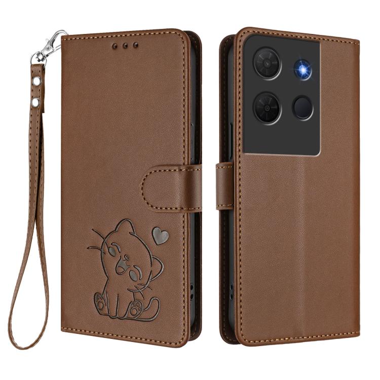 For TCL 503 Embossed Heart Cat Leather Phone Case with Hand Strap