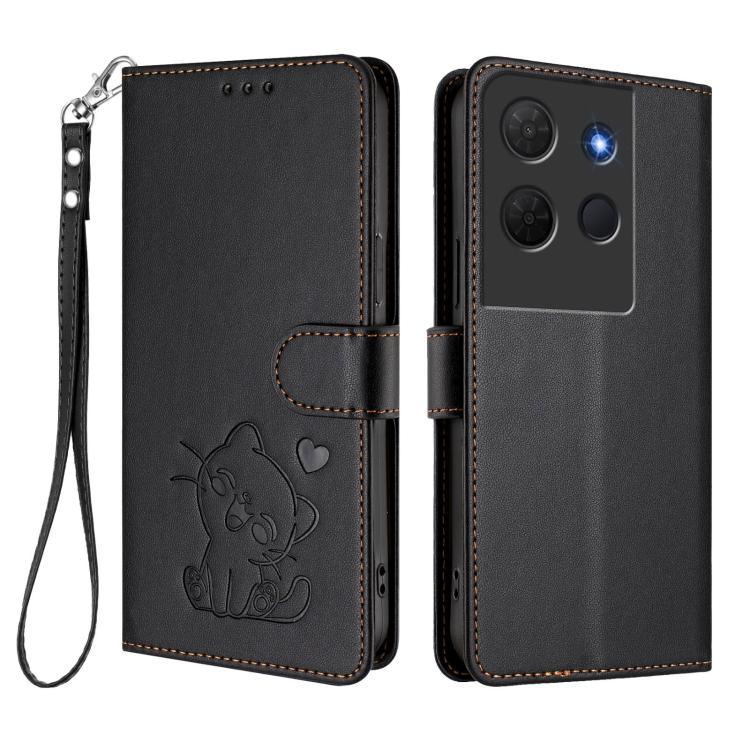 For TCL 503 Embossed Heart Cat Leather Phone Case with Hand Strap