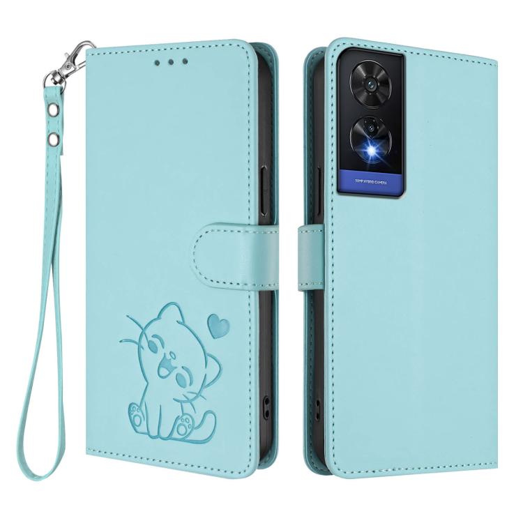 For TCL 505 / T509K / T5094 Embossed Heart Cat Leather Phone Case with Hand Strap