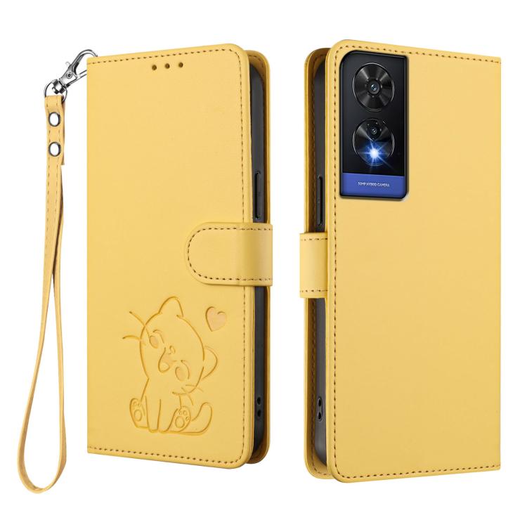 For TCL 505 / T509K / T5094 Embossed Heart Cat Leather Phone Case with Hand Strap