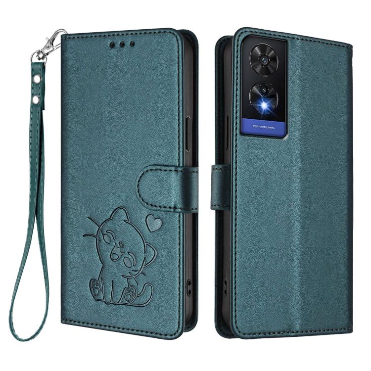 For TCL 505 / T509K / T5094 Embossed Heart Cat Leather Phone Case with Hand Strap