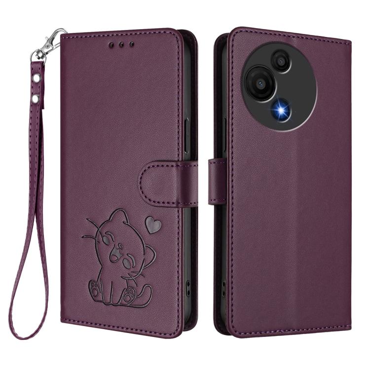For TCL 605 / 60 SE Embossed Heart Cat Leather Phone Case with Hand Strap