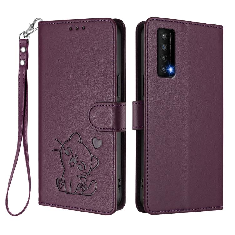 For TCL Stylus 5G Embossed Heart Cat Leather Phone Case with Hand Strap