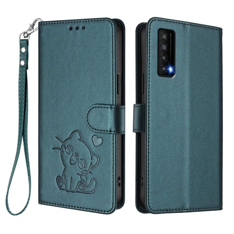 For TCL Stylus 5G Embossed Heart Cat Leather Phone Case with Hand Strap