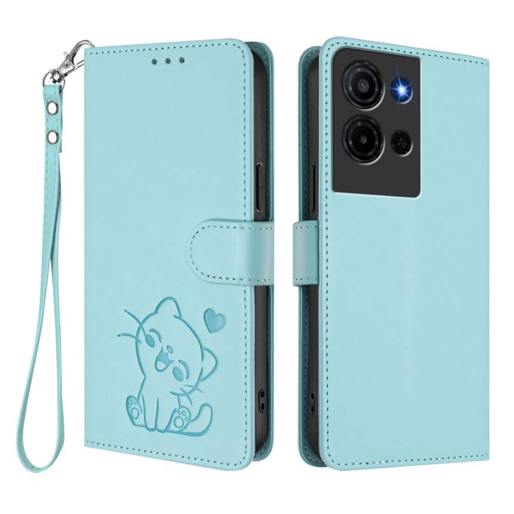 For TCL K32 5G / K33 5G Embossed Heart Cat Leather Phone Case with Hand Strap