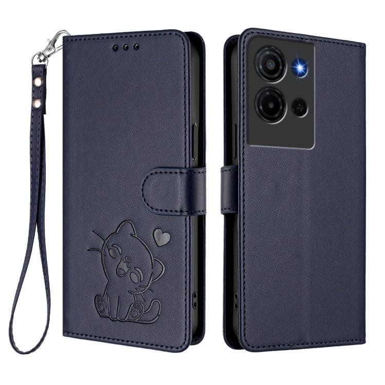 For TCL K32 5G / K33 5G Embossed Heart Cat Leather Phone Case with Hand Strap