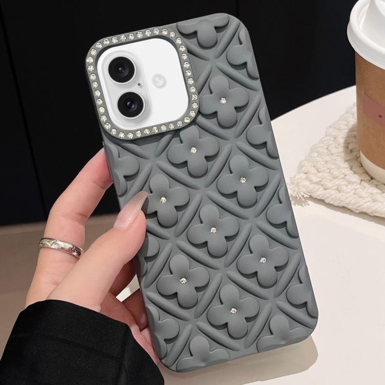 For iPhone 16 Plus Oil-sprayed 3D Flower Diamond TPU Phone Case