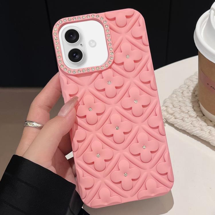 For iPhone 16 Oil-sprayed 3D Flower Diamond TPU Phone Case