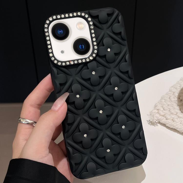 For iPhone 15 Plus Oil-sprayed 3D Flower Diamond TPU Phone Case