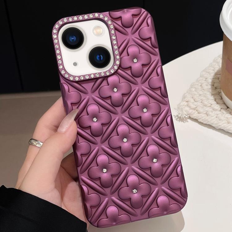 For iPhone 15 Plus Oil-sprayed 3D Flower Diamond TPU Phone Case