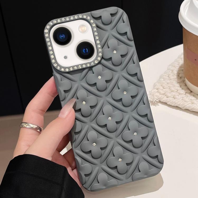 For iPhone 15 Plus Oil-sprayed 3D Flower Diamond TPU Phone Case