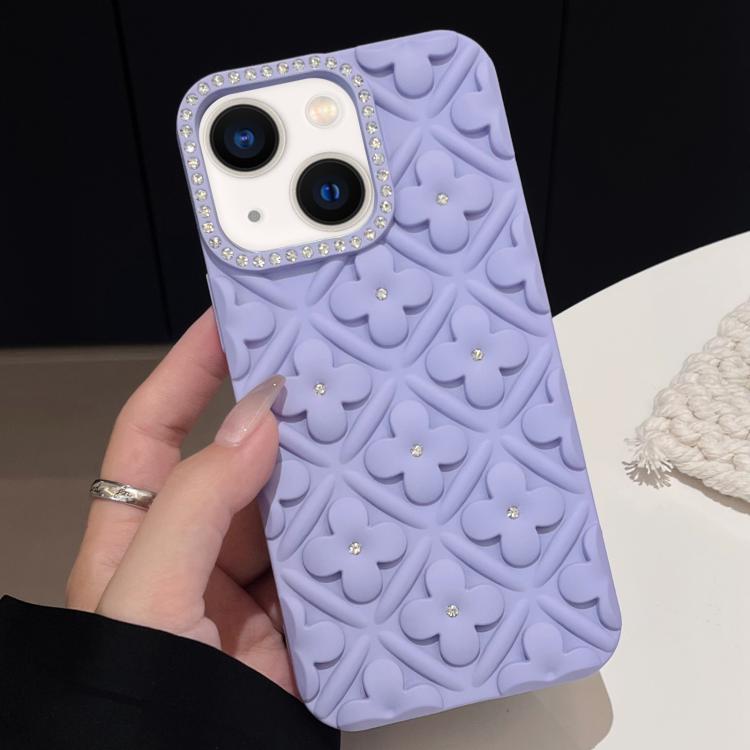 For iPhone 15 Oil-sprayed 3D Flower Diamond TPU Phone Case