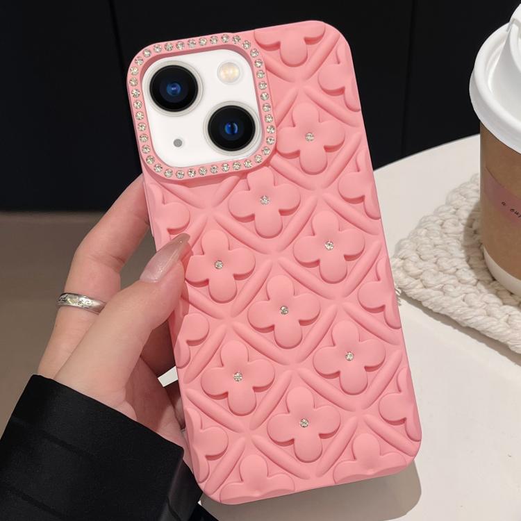 For iPhone 14 Oil-sprayed 3D Flower Diamond TPU Phone Case