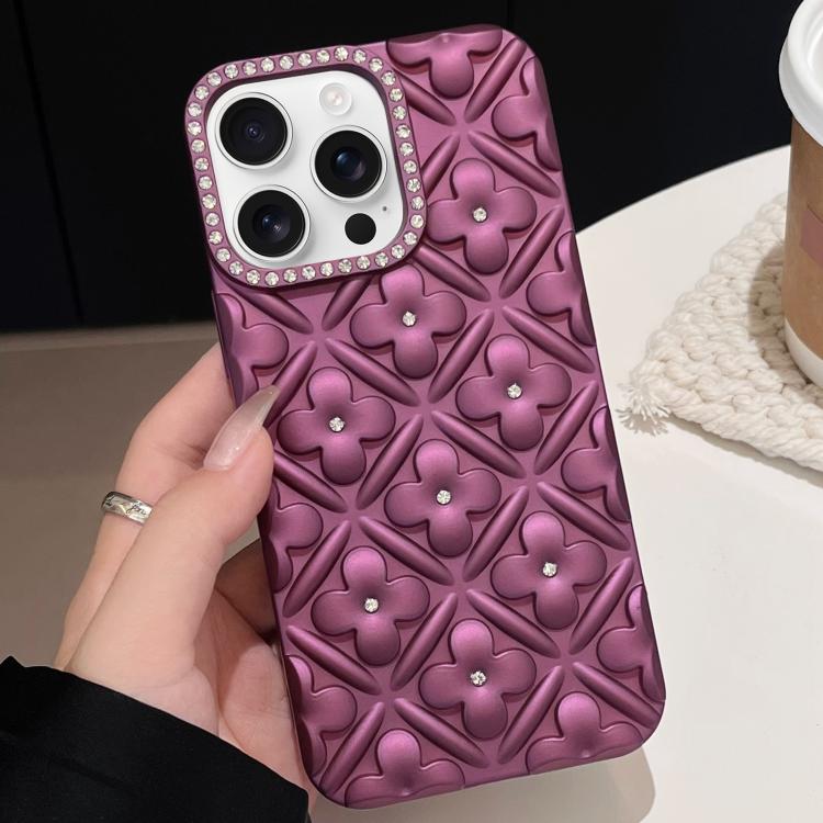 For iPhone 14 Pro Max Oil-sprayed 3D Flower Diamond TPU Phone Case