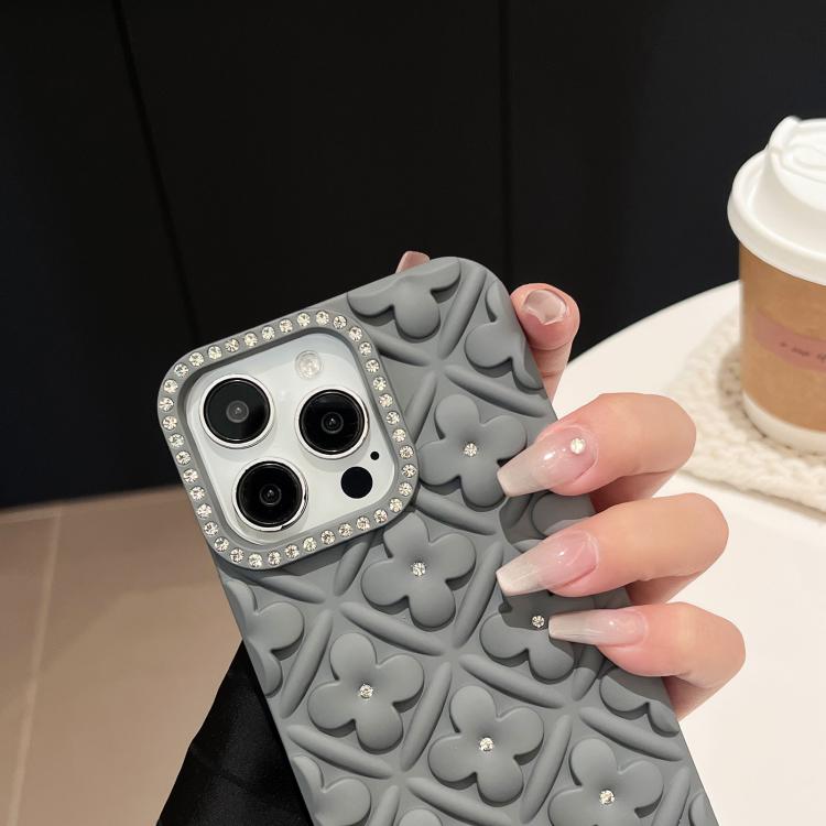 For iPhone 15 Pro Max Oil-sprayed 3D Flower Diamond TPU Phone Case