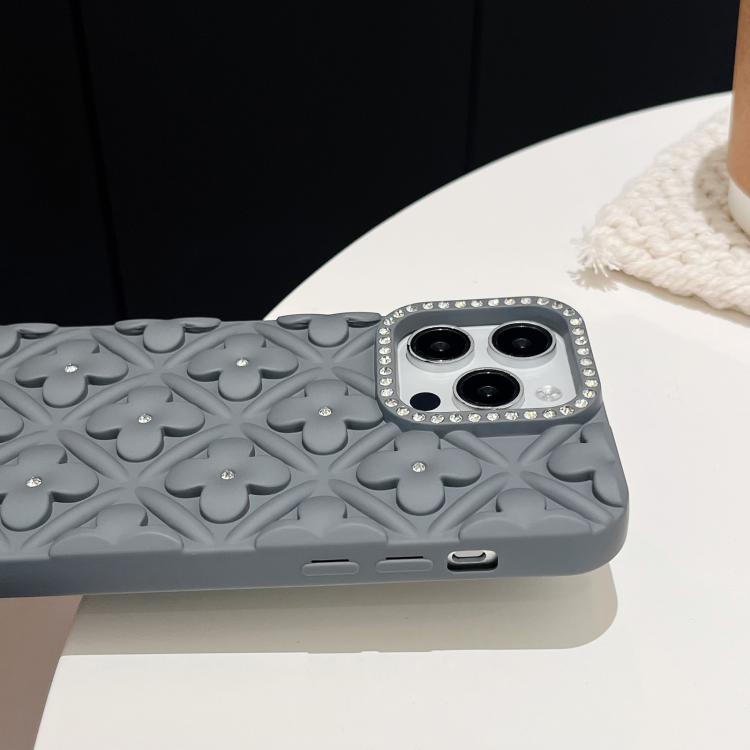 For iPhone 15 Pro Max Oil-sprayed 3D Flower Diamond TPU Phone Case