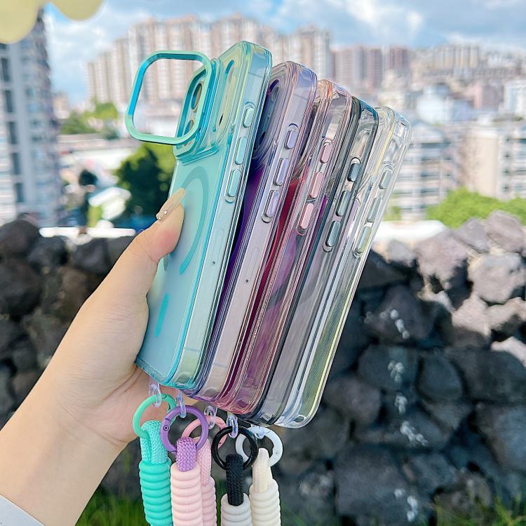 For iPhone 17 Pro Gradient Discolor MagSafe Phone Case with Holder / Wrist Strap