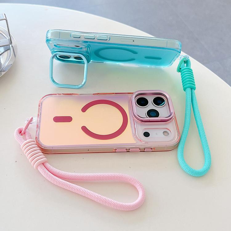 For iPhone 17 Pro Gradient Discolor MagSafe Phone Case with Holder / Wrist Strap