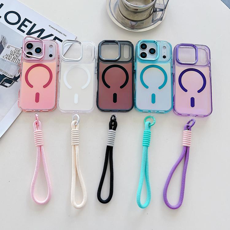 For iPhone 17 Pro Gradient Discolor MagSafe Phone Case with Holder / Wrist Strap