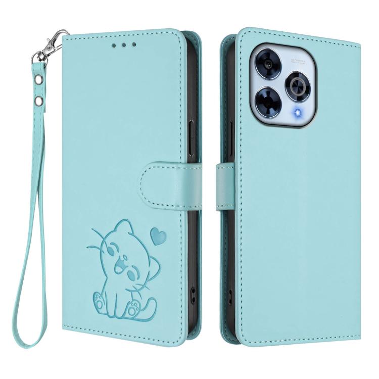 For Wiko Hi Enjoy 80 Pro Embossed Heart Cat Leather Phone Case with Hand Strap