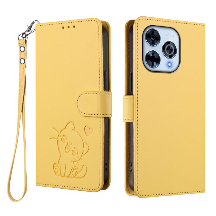 For Wiko Hi Enjoy 80 Pro Embossed Heart Cat Leather Phone Case with Hand Strap