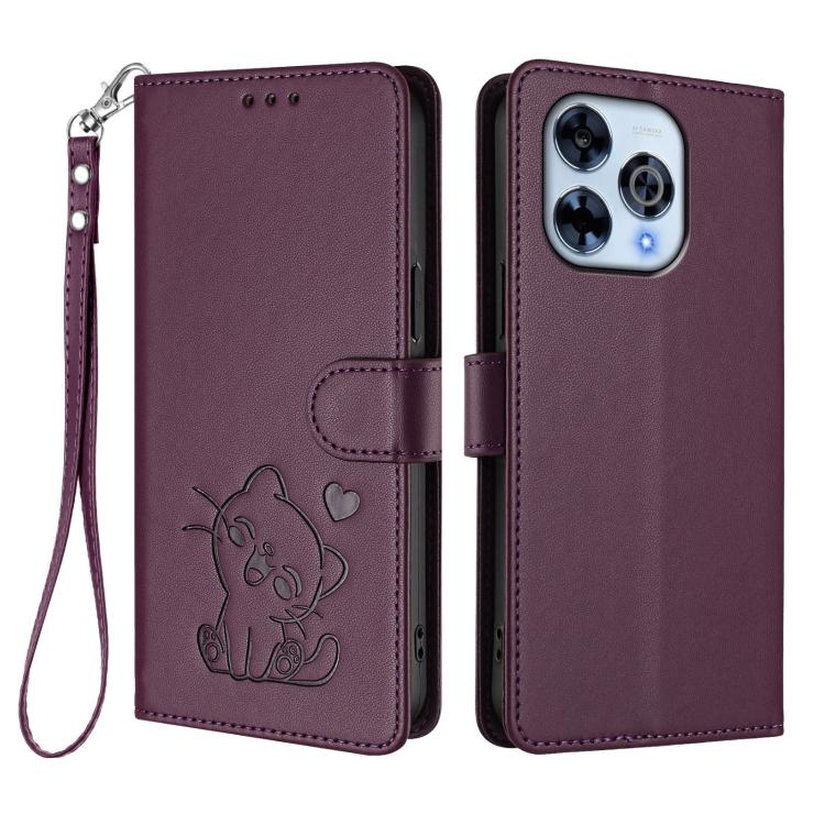 For Wiko Hi Enjoy 80 Pro Embossed Heart Cat Leather Phone Case with Hand Strap