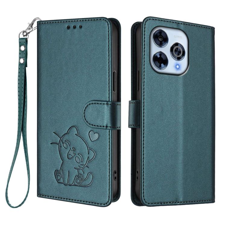 For Wiko Hi Enjoy 80 Pro Embossed Heart Cat Leather Phone Case with Hand Strap