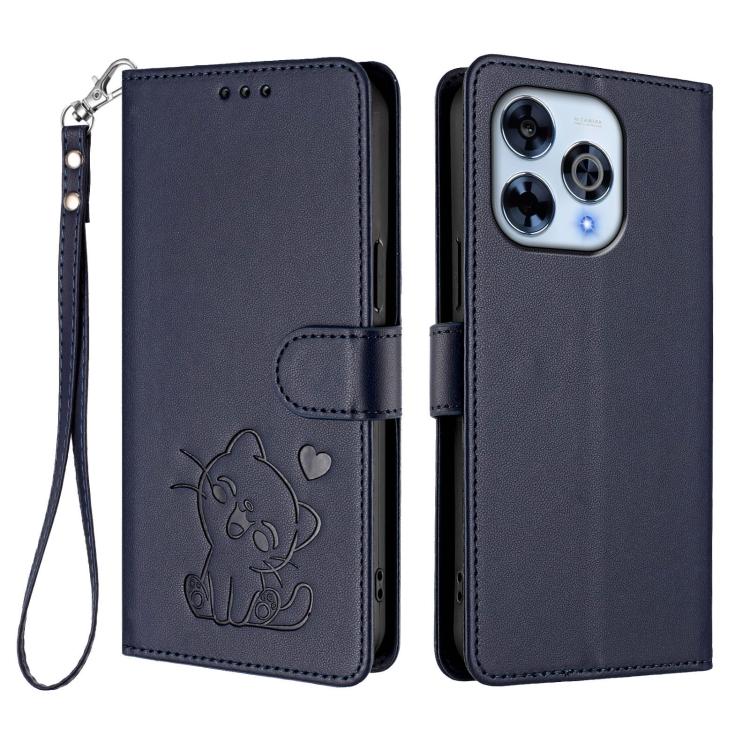 For Wiko Hi Enjoy 80 Pro Embossed Heart Cat Leather Phone Case with Hand Strap