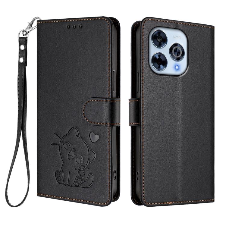 For Wiko Hi Enjoy 80 Pro Embossed Heart Cat Leather Phone Case with Hand Strap
