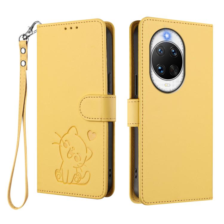For Huawei nova 14 Pro Embossed Heart Cat Leather Phone Case with Hand Strap