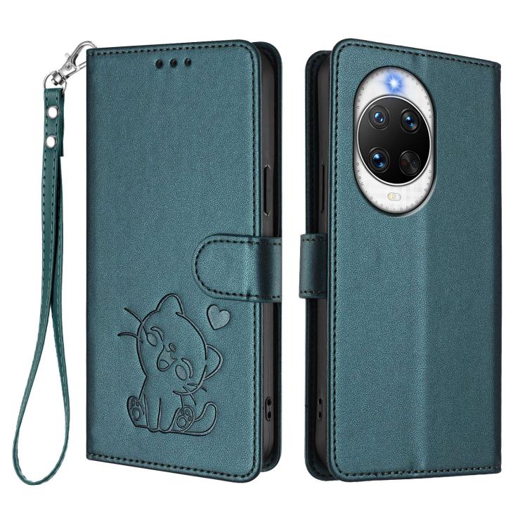 For Huawei nova 14 Pro Embossed Heart Cat Leather Phone Case with Hand Strap