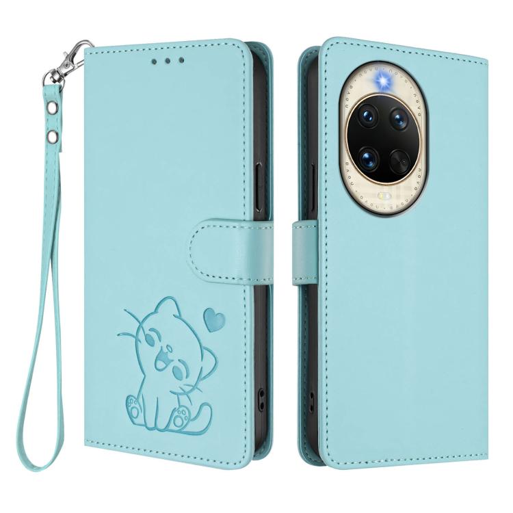 For Huawei nova 14 Embossed Heart Cat Leather Phone Case with Hand Strap