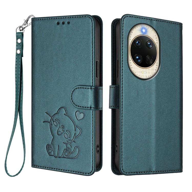 For Huawei nova 14 Embossed Heart Cat Leather Phone Case with Hand Strap